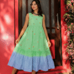 Premium Mint Green Embroidered Cotton Midi Dress