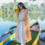 Sky Bloom Layered Cotton Midi Dress