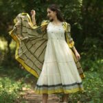 Elegant Tiered Cotton Maxi Dress with Striped Shrug