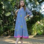 Misty Circle Embroidered Midi Dress