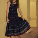 Premium Navy Blue Cotton Tiered Midi Dress