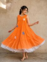 Unshine Bloom Pleated Midi Dress & Premium Orange Floral Appliqué Midi Dress - Image 2