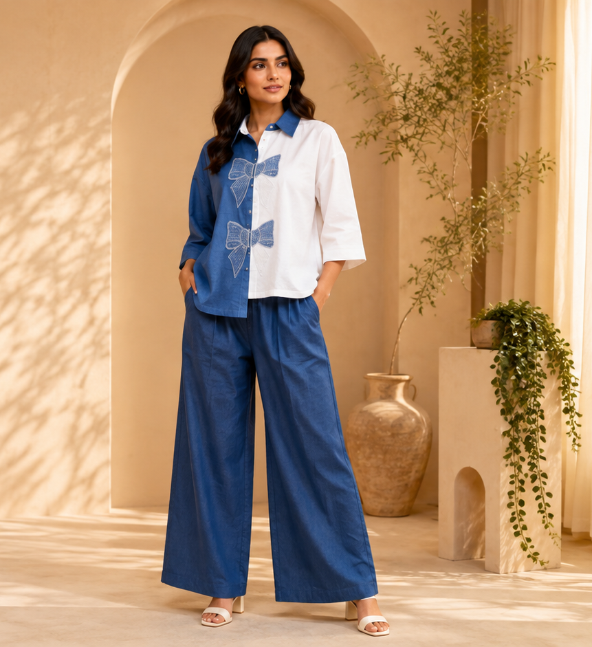 Codex Image Aug 23, 2026, 05_48_44 PM Product Name: Blue & White Cotton Denim Co-ord Set - Image 1