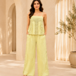 Women’s Pastel green Lace Camisole Top with Wide-Leg Pant Co-ord Set