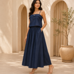 Premium Sky Blue Strappy Top & Flared  Skirt Co-ord Set
