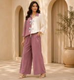 Premium Brown & Ivory Bow Detail Women’s Co-Ord Set - Image 2