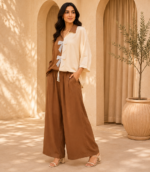 Premium Brown & Ivory Bow Detail Women’s Co-Ord Set - Image 3