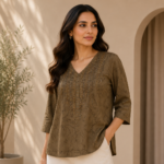Embellished V-Neck 3/4 Sleeve Tunic Top