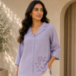 Embroidered Work  Collar 3/4 Sleeve Tunic  Top