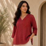 Floral Embellished V-Neck 3/4 Sleeve Tunic Top