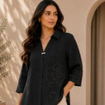 Floral Embellished Collared Tunic Top