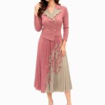 Premium Korean Floral Pleated Midi Dress for Women