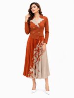Premium Korean Floral Pleated Midi Dress for Women - Image 3