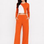 Orange & White Premium Knitted  Co-ord Set