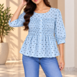Polka Dot Smocked Peplum Top