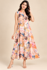 Floral Print Sleeveless Button-Down Midi