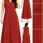 Premium Sleeveless Button-Down A-Line  Midi