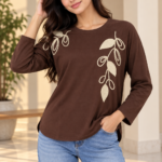 Women’s Leaf Embroidered Casual Top