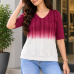 Women’s Ombre Textured V-Neck Knitted Top