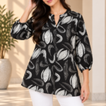 Women’s Abstract Leaf Print Casual Tunic Top