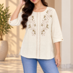 Women’s Floral Embroidered Casual Tunic Top